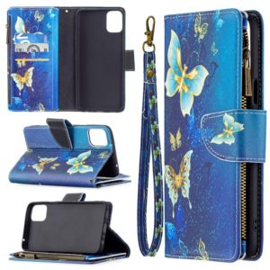 For LG K42 Colored Drawing Pattern Zipper Horizontal Flip Leather Case with Holder & Card Slots & Wallet(Gold Butterfly) (OEM)