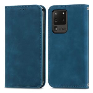 For Samsung Galaxy S20 Ultra Retro Skin Feel Business Magnetic Horizontal Flip Leather Case with Holder & Card Slots & Wallet & Photo Frame(Blue) (OEM)
