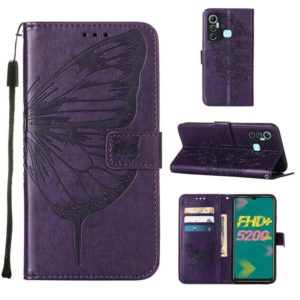 For Infinix Hot 11 Embossed Butterfly Leather Phone Case(Dark Purple) (OEM)