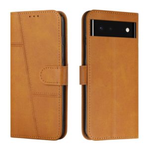 For Google Pixel 6 Stitching Calf Texture Buckle Leather Phone Case(Yellow) (OEM)