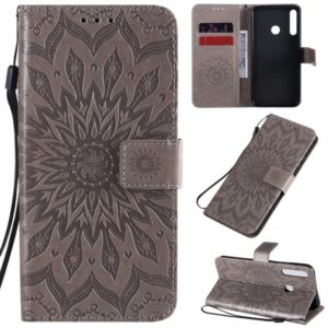 For Huawei P40 Lite E/Y7p/Honor 9C Embossed Sunflower Pattern Horizontal Flip PU Leather Case with Holder & Card Slots & Wallet & Lanyard(Gray) (OEM)