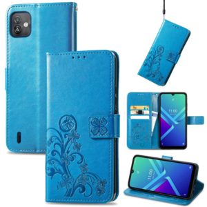 For Wiko Y82 Four-leaf Clasp Embossed Buckle Leather Phone Case(Blue) (OEM)