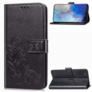 For Galaxy S20 Four-leaf Clasp Embossed Buckle Flip Leather Case with Lanyard & Card Slot & Wallet & Holder(Black) (OEM)