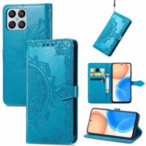 For Honor X8 Mandala Flower Embossed Horizontal Flip Leather Phone Case(Blue) (OEM)