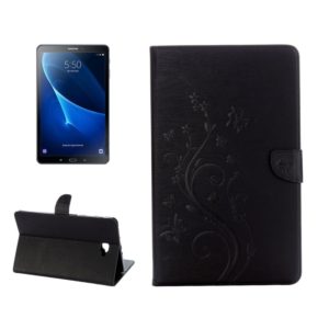 For Galaxy Tab A 10.1 Pressed Flowers Butterfly Pattern Horizontal Flip PU Leather Case with Magnetic Buckle & Holder & Card Slots & Wallet(Black) (OEM)