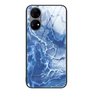 For Huawei P50 Pro Marble Pattern Glass Protective Phone Case(Blue Ocean) (OEM)