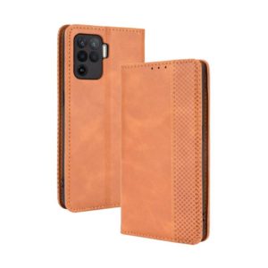 For OPPO A94 4G / F19 Pro 4G / Reno5 F Magnetic Buckle Retro Crazy Horse Texture Horizontal Flip Leather Case with Holder & Card Slots & Photo Frame(Brown) (OEM)