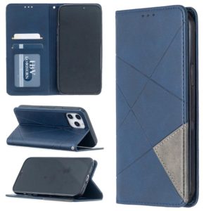 For iPhone 12 Pro Max Rhombus Texture Horizontal Flip Magnetic Leather Case with Holder & Card Slots(Blue) (OEM)