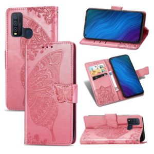 For vivo Y50 Butterfly Love Flower Embossed Horizontal Flip Leather Case with Bracket / Card Slot / Wallet / Lanyard(Pink) (OEM)