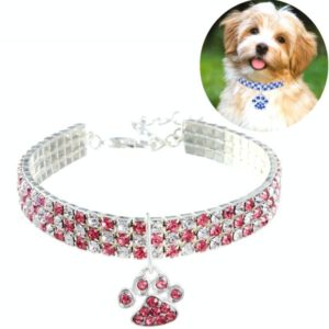 Pet Collar Diamond Elastic Cat And Dog Necklace Jewelry, Size:M(Pink White) (OEM)