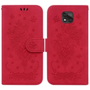 For Motorola Moto G Power 2021 Butterfly Rose Embossed Leather Phone Case(Red) (OEM)