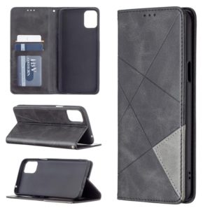 For LG K42 Rhombus Texture Horizontal Flip Magnetic Leather Case with Holder & Card Slots(Black) (OEM)
