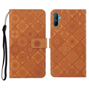 For OPPO Realme C3 Ethnic Style Embossed Pattern Horizontal Flip Leather Case with Holder & Card Slots & Wallet & Lanyard(Brown) (OEM)