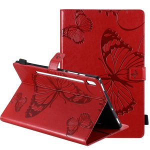 Pressed Printing Butterfly Pattern Horizontal Flip Leather Case with Holder & Card Slots & Wallet & Sleep / Wake-up Function For Samsung Galaxy Tab S6 T860(Red) (OEM)
