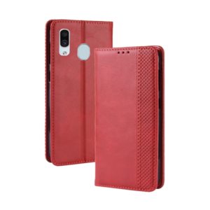 Magnetic Buckle Retro Crazy Horse Texture Horizontal Flip Leather Case for Galaxy A20e, with Holder & Card Slots & Photo Frame(Red) (OEM)