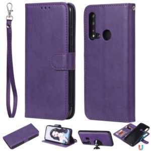 For Huawei nova 5i Solid Color Horizontal Flip Protective Case with Holder & Card Slots & Wallet & Photo Frame & Lanyard(Purple) (OEM)