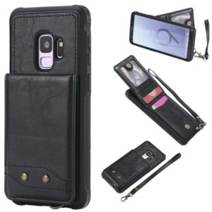 For Galaxy S9 Vertical Flip Shockproof Leather Protective Case with Short Rope, Support Card Slots & Bracket & Photo Holder & Wallet Function(Black) (OEM)