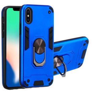 For iPhone X / XS 2 in 1 Armour Series PC + TPU Protective Case with Ring Holder(Dark Blue) (OEM)