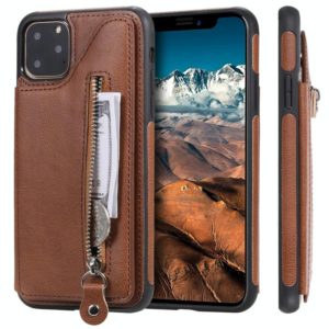 For iPhone 11 Pro Max Solid Color Double Buckle Zipper Shockproof Protective Case(Brown) (OEM)