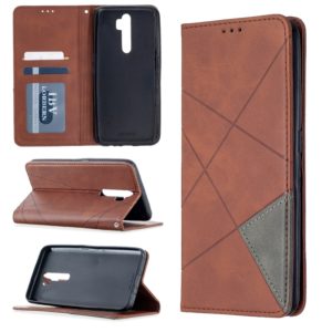 For Oppo A5 (2020) / A9 (2020) Rhombus Texture Horizontal Flip Magnetic Leather Case with Holder & Card Slots(Brown) (OEM)