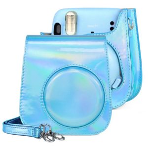 Aurora Color Leather Case Full Body Camera Bag with Shoulder Strap for FUJIFILM Instax mini 11(Blue) (OEM)