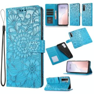 For Huawei nova 7 SE Skin Feel Embossed Sunflower Horizontal Flip Leather Case with Holder & Card Slots & Wallet & Lanyard(Blue) (OEM)