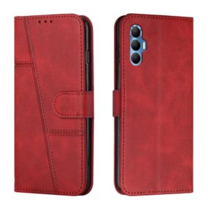 For Tecno Spark 8P Stitching Calf Texture Buckle Leather Phone Case(Red) (OEM)