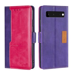 For Google Pixel 6 Retro Texture Contrast Color Buckle Horizontal Flip Leather Phone Case with Holder(Purple+Rose Red) (OEM)
