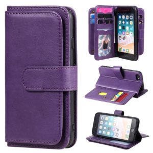 For iPhone 8 & 7 Multifunctional Magnetic Copper Buckle Horizontal Flip Solid Color Leather Case with 10 Card Slots & Wallet & Holder & Photo Frame(Purple) (OEM)