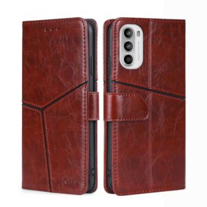 For Motorola Moto G52 4G/G82 5G Geometric Stitching Horizontal Flip Leather Phone Case(Dark Brown) (OEM)