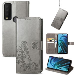 For TCL 30 XE 5G Four-leaf Clasp Embossed Buckle Leather Phone Case(Grey) (OEM)