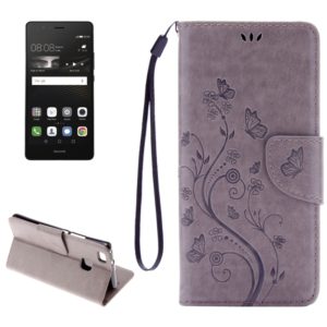 For Huawei P9 Lite Butterflies Embossing Horizontal Flip Leather Case with Holder & Card Slots & Wallet & Lanyard(Grey) (OEM)