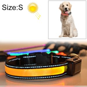 Medium and Large Dog Pet Solar + USB Charging LED Light Collar, Neck Circumference Size: S, 35-40cm(Yellow) (OEM)