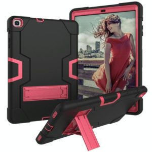 For Galaxy Tab A 10.1 (2019) T510 Contrast Color Silicone + PC Combination Case with Holder(Black + Rose Red) (OEM)