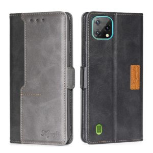 For Blackview A55 Contrast Color Side Buckle Leather Phone Case(Black + Grey) (OEM)