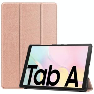 For Samsung Galaxy Tab A7 2020 T500 Custer Texture Horizontal Flip Leather Case with Three-folding Holder & Sleep / Wake-up Function(Rose Gold) (OEM)
