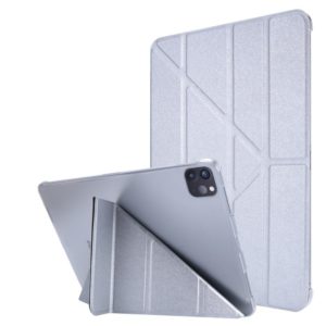 Silk Texture Horizontal Deformation Flip Leather Case with Three-folding Holder For iPad Air 2022 / 2020 10.9(Silver) (OEM)