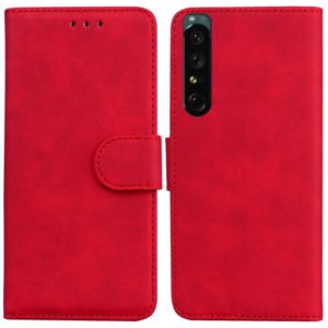 For Sony Xperia 1 IV Skin Feel Pure Color Flip Leather Phone Case(Red) (OEM)