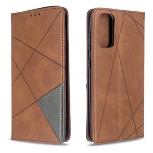 For Galaxy S20 Rhombus Texture Horizontal Flip Magnetic Leather Case with Holder & Card Slots(Brown) (OEM)