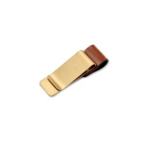Metal Leather Pen Holder Stainless Steel Pencil Clip Notebook Pen Holder(Gold-Brown) (OEM)