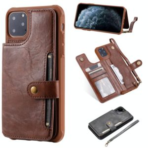 For iPhone 11 Pro Max Buckle Zipper Shockproof Protective Case with Holder & Card Slots & Wallet & Lanyard & Photos Frame(Coffee) (OEM)