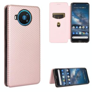 For Nokia 8.3 5G Carbon Fiber Texture Horizontal Flip TPU + PC + PU Leather Case with Card Slot(Pink) (OEM)