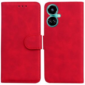 For Tecno Camon 19 Skin Feel Pure Color Flip Leather Phone Case(Red) (OEM)