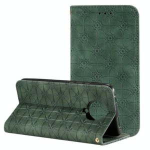 For Xiaomi Redmi K30 Pro Lucky Flowers Embossing Pattern Magnetic Horizontal Flip Leather Case with Holder & Card Slots(Dark Green) (OEM)