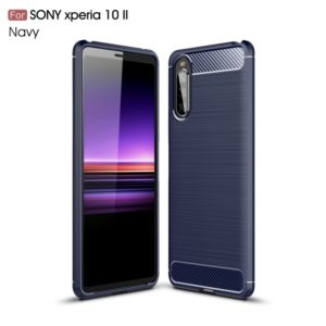 For Sony Xperia 10 II Brushed Texture Carbon Fiber TPU Case(Navy Blue) (OEM)