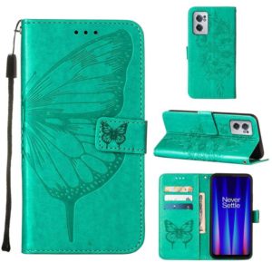 For OnePlus Nord CE 2 5G Embossed Butterfly Leather Phone Case(Green) (OEM)