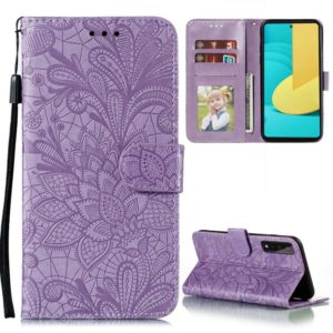 For LG Stylo 7 5G Lace Flower Embossing Pattern Horizontal Flip Leather Case with Holder & Card Slots & Wallet & Photo Frame(Purple) (OEM)