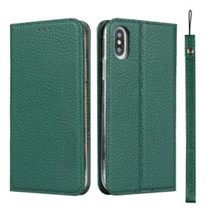For iPhone XS Max Litchi Genuine Leather Phone Case(Green) (OEM)