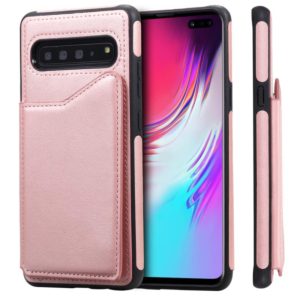 For Galaxy S10 5G Shockproof Calf Texture Protective Case with Holder & Card Slots & Frame(Rose Gold) (OEM)