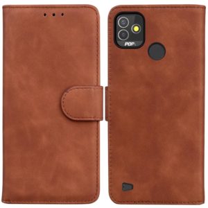 For Tecno Pop 5P Skin Feel Pure Color Flip Leather Phone Case(Brown) (OEM)